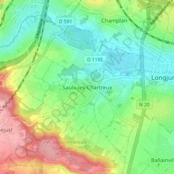 Carte topographique Saulx-les-Chartreux, altitude, relief