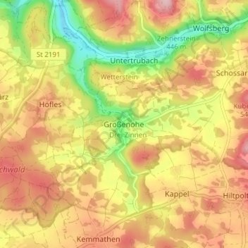 Carte topographique Großenohe, altitude, relief