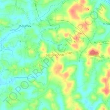Carte topographique Arakkunnam, altitude, relief