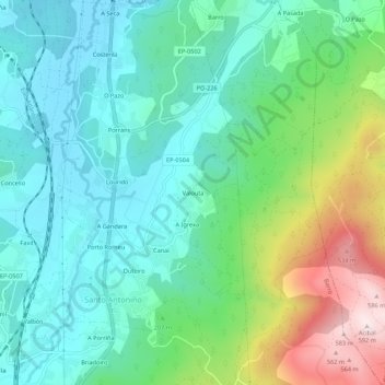 Carte topographique Valouta, altitude, relief