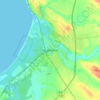 Carte topographique Ängelholm, altitude, relief