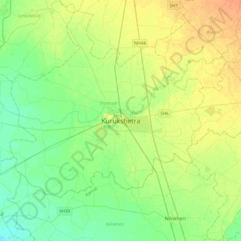 Carte topographique Kurukshetra, altitude, relief
