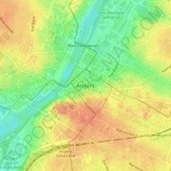 Carte topographique Angers, altitude, relief