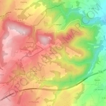 Carte topographique Les Borots, altitude, relief