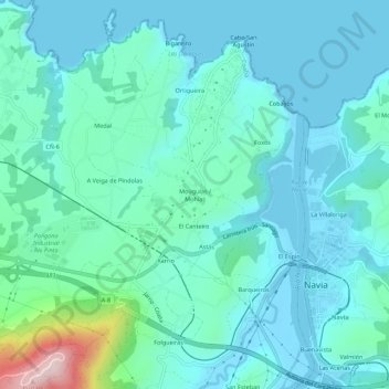 Carte topographique Mohías, altitude, relief
