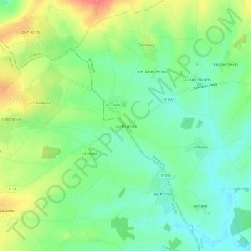 Carte topographique Les Bruyeres, altitude, relief