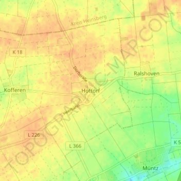 Carte topographique Hottorf, altitude, relief