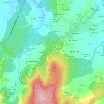 Carte topographique Folgueira, altitude, relief