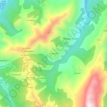 Carte topographique Las Dueñas, altitude, relief