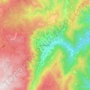 Carte topographique Manteigas, altitude, relief