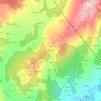 Carte topographique Esgueva, altitude, relief