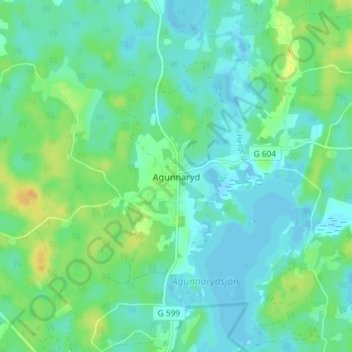 Carte topographique Agunnaryd, altitude, relief