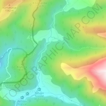 Carte topographique Zuriza, altitude, relief