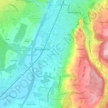 Carte topographique Weißenau, altitude, relief