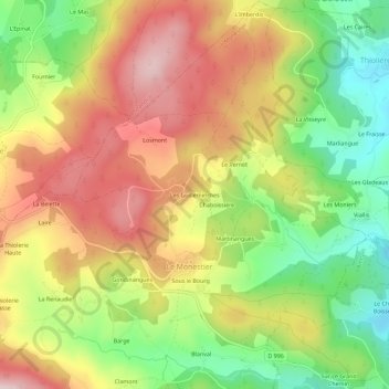 Carte topographique Les Guilleminches, altitude, relief