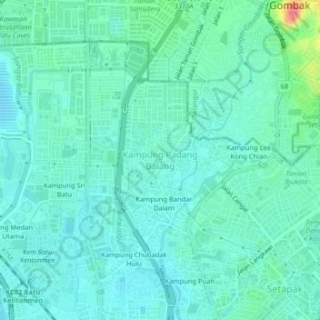 Carte topographique Kampung Padang Balang, altitude, relief