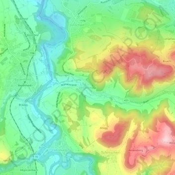 Carte topographique Unterrindal, altitude, relief