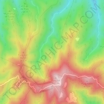 Carte topographique Massís de les Gavarres, altitude, relief