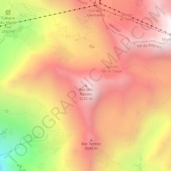 Carte topographique Bec des Rosses, altitude, relief