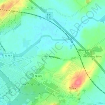 Carte topographique Hjortsberg, altitude, relief