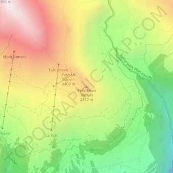 Carte topographique Petit Mont Bonvin, altitude, relief
