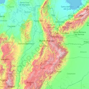 Carte topographique Santander, altitude, relief