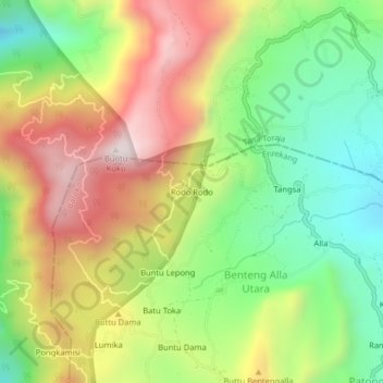 Carte topographique Rodo Rodo, altitude, relief