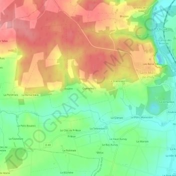 Carte topographique Queneleu, altitude, relief