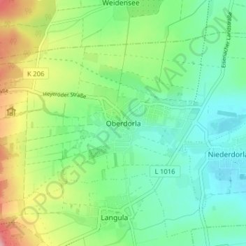 Carte topographique Oberdorla, altitude, relief