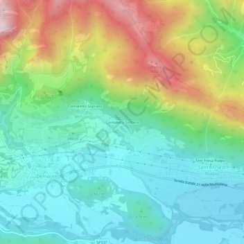 Carte topographique Cornaletto Sottano, altitude, relief
