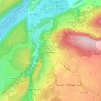 Carte topographique Au Charnet, altitude, relief