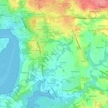 Carte topographique Kervoalic, altitude, relief