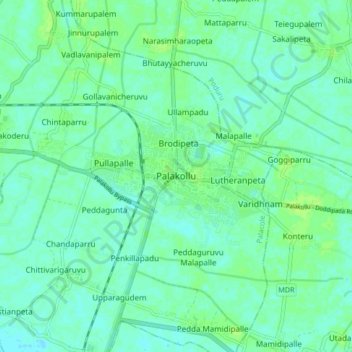 Carte topographique Palakollu, altitude, relief