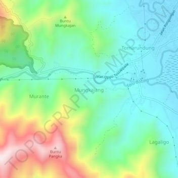 Carte topographique Mungkajang, altitude, relief