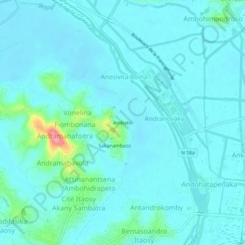 Carte topographique Ambato, altitude, relief