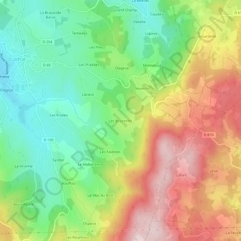 Carte topographique Les Bruneilles, altitude, relief