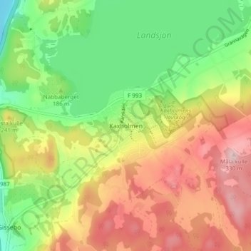 Carte topographique Kaxholmen, altitude, relief