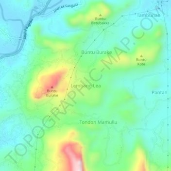 Carte topographique Lembang Lea, altitude, relief