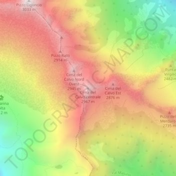 Carte topographique Cima del Calvo centrale, altitude, relief