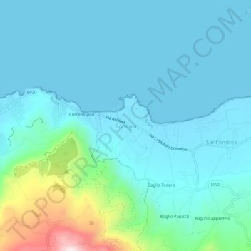 Carte topographique Bonagia, altitude, relief