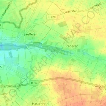 Carte topographique Broichhoven, altitude, relief
