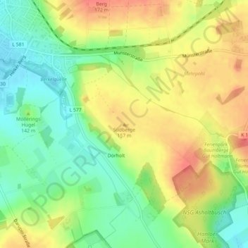 Carte topographique Südberge, altitude, relief
