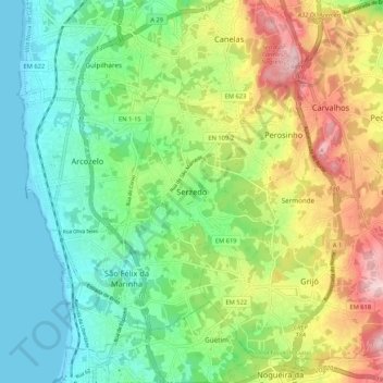 Carte topographique Serzedo, altitude, relief