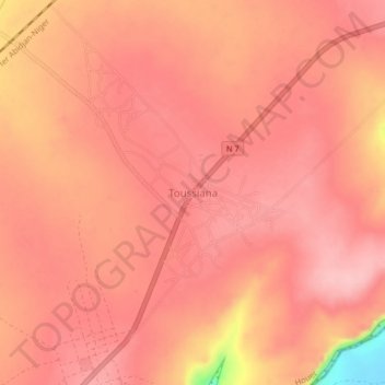 Carte topographique Toussiana, altitude, relief