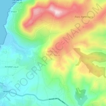 Carte topographique Mediouna, altitude, relief