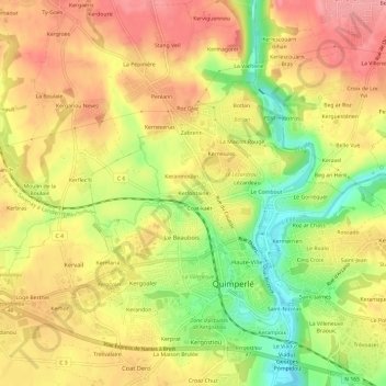 Carte topographique Kerfontaine, altitude, relief