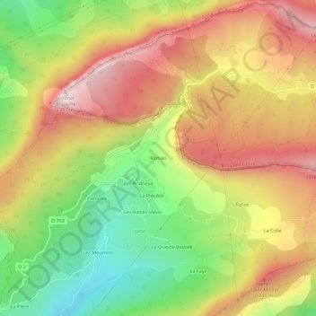 Carte topographique Roman, altitude, relief