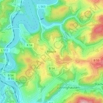 Carte topographique Rhode, altitude, relief