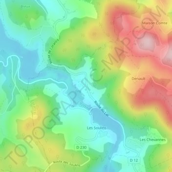 Carte topographique Les Vouas, altitude, relief