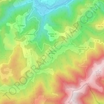 Carte topographique Le Chambon de Bavas, altitude, relief